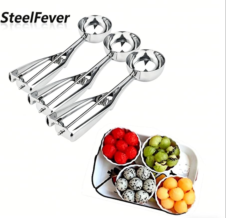 3 Pcs 3 Size Cookie Scoop Set Stainless Steel Ice Cream Scoop