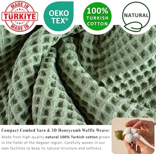 PÜSKÜL Natural 100% Turkish Cotton Waffle Hand and Kitchen Towels Set
