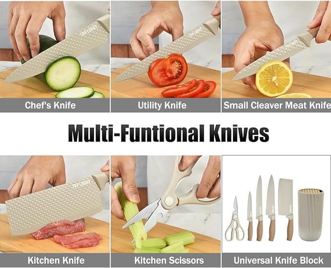 Knife Set, Wiztoynia 6-Piece Khaki Kitchen Knife Set - Image 4