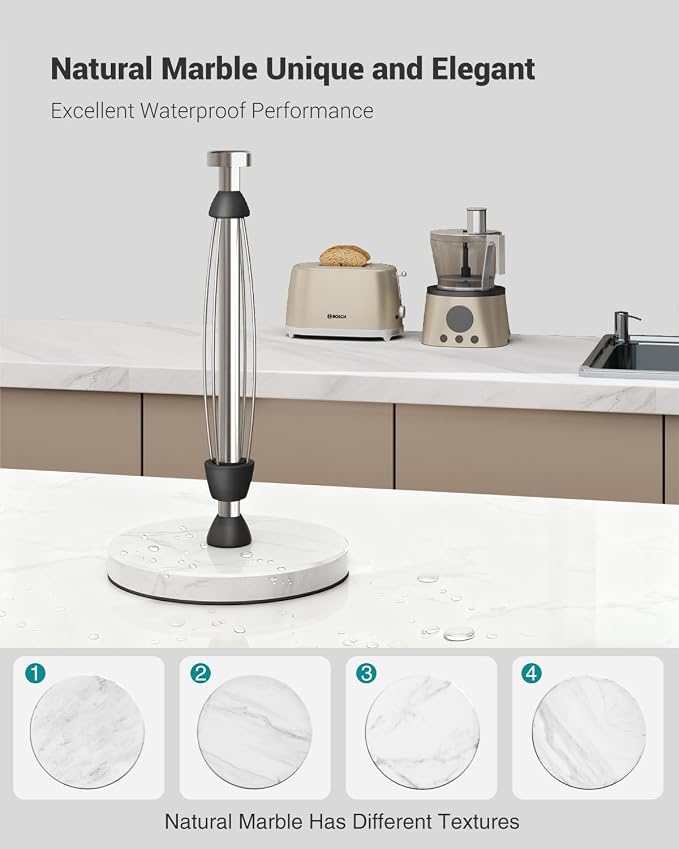 Marble Paper Towel Holder Countertop, Stainless Steel, One-Handed Tear - Image 5
