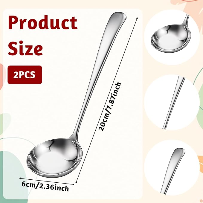 JJUNW 2 Pcs Small Silver 7.9 Inch Gravy Soup Ladle, Stainless Steel Sauce Ladle - Image 2