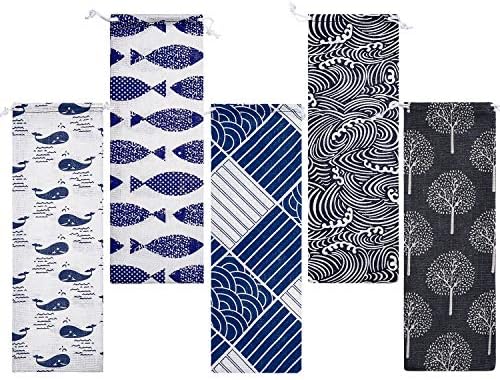 Tatuo 5 Pack Straw Carrying Case, 11.7 x 3.9 Inch Canvas Chopstick