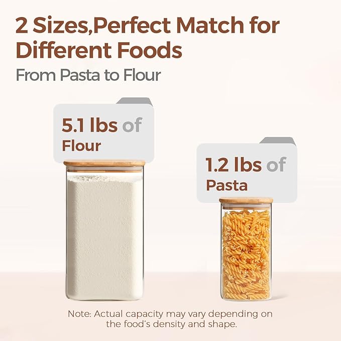 ComSaf Glass Pantry Storage Containers, 4.6Qt/1.6Qt Large Square Flour and - Image 3