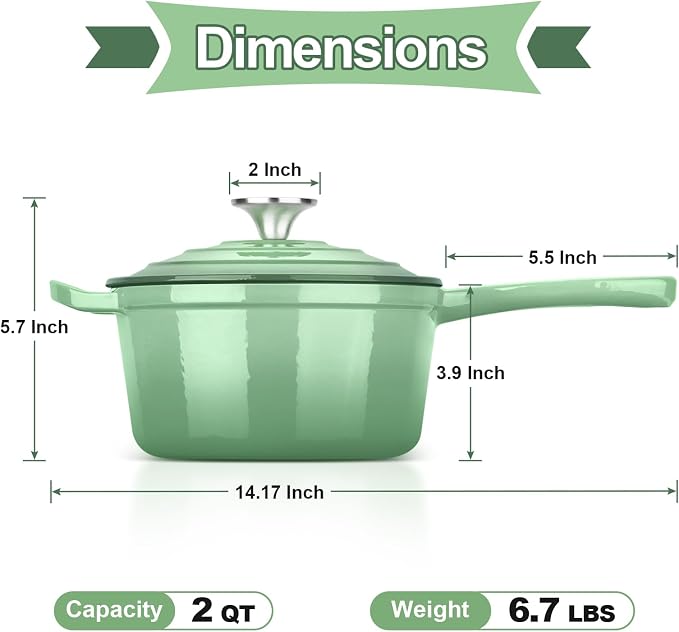 HaSteeL 2 QT Cast Iron Saucepan, Mini Enamel dutch oven - Image 2