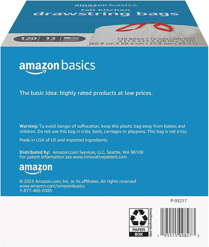 Amazon Basics Tall Kitchen Drawstring Trash Bags, Sturdy and Tear Resistant - Image 2