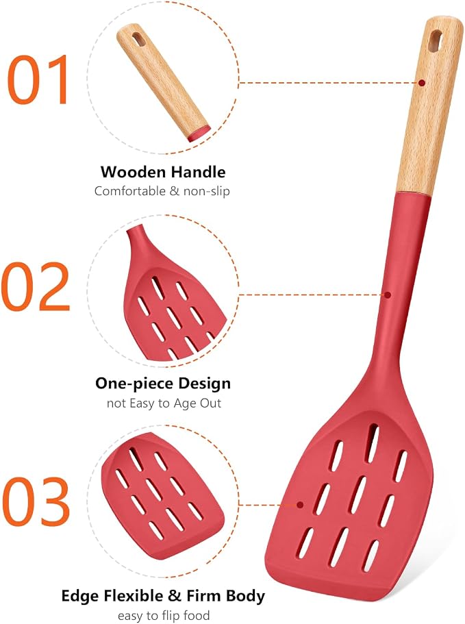 Pack of 2 Silicone Spatula, Non Stick Cooking Utensil Set Wooden Handle Kitchen - Image 3