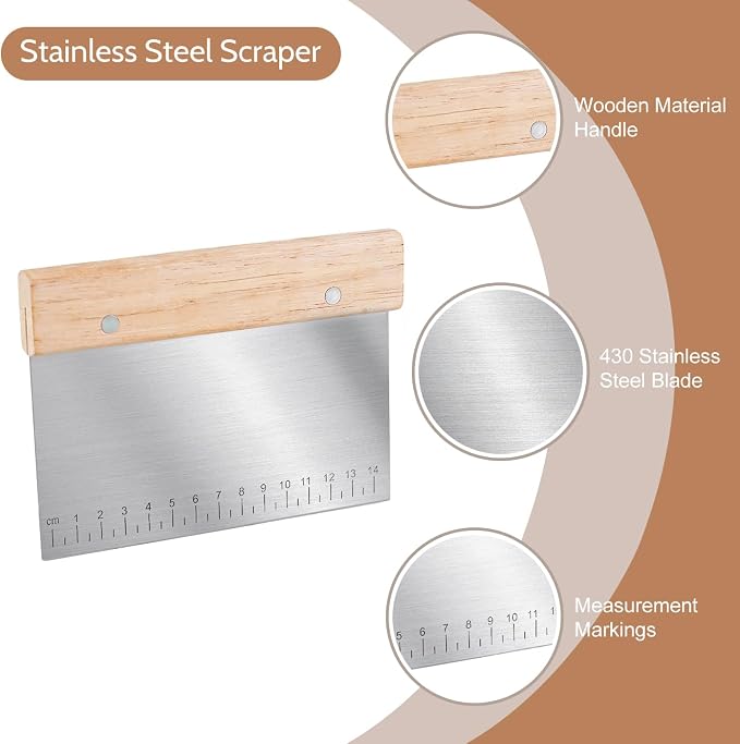 5 Pcs Bench Scraper, Bench Scraper Kitchen 2 Pcs Stainless Steel Dough Scraper - Image 3