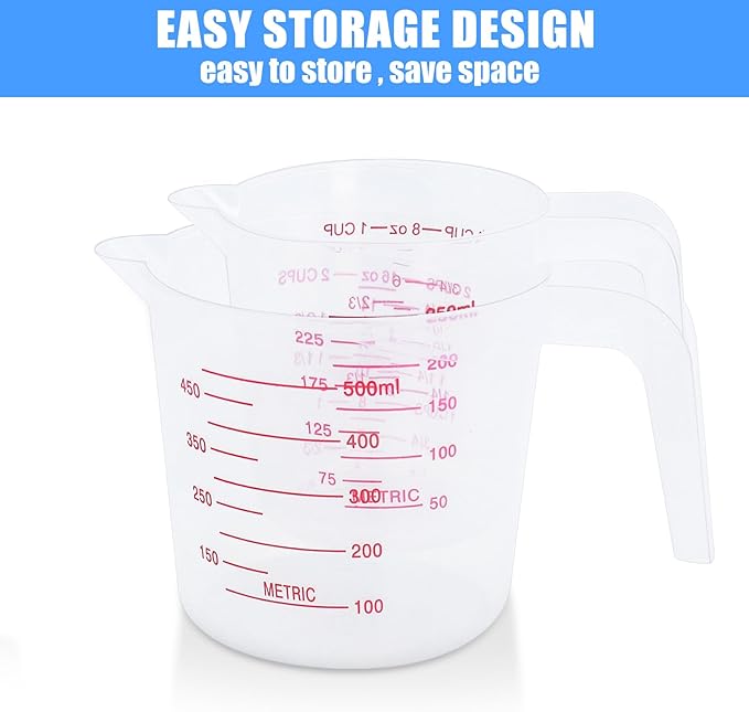 DTDNZKN 2 Pack Measuring Cup Set, Includes 250Ml, and 500Ml Plastic Liquid - Image 3