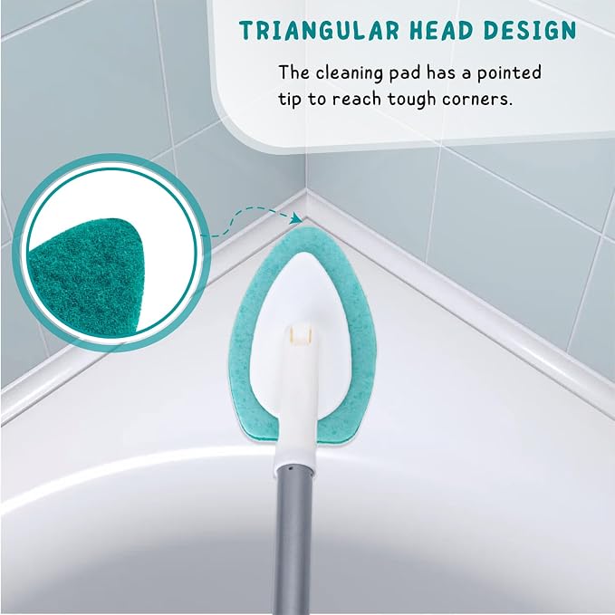 Shower Scrubber with Long Handle, Bathroom Tub and Tile Cleaning Tool with 6 - Image 5