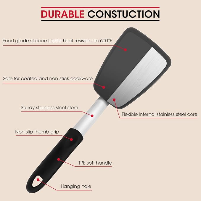Unicook Flexible Silicone Spatula Turner 2 Pack, 600°F Heat Resistant Spatula - Image 6