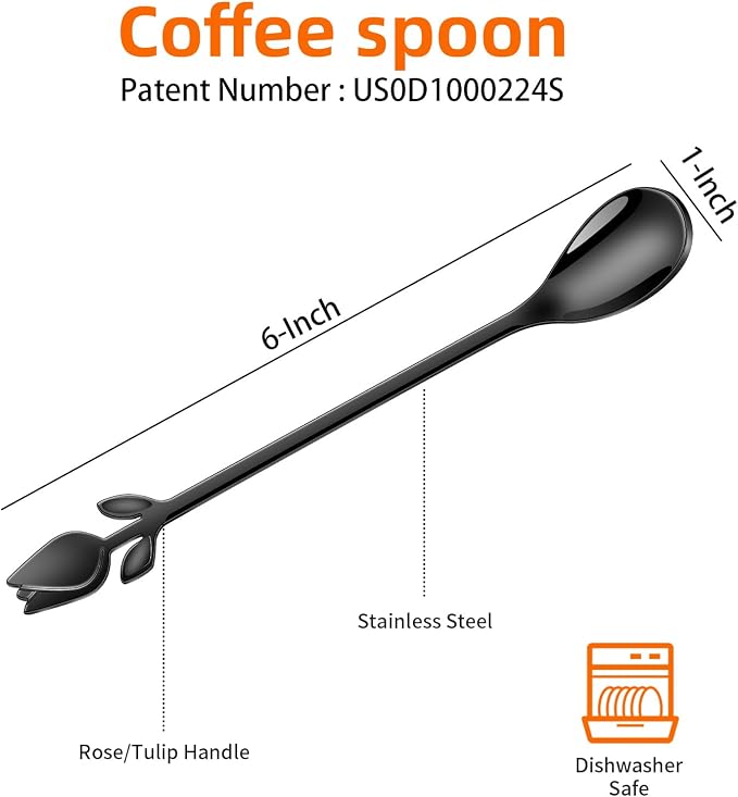 Black Tulip/Rose Handle 12-Pcs Mini Coffee Spoons Set - Image 2