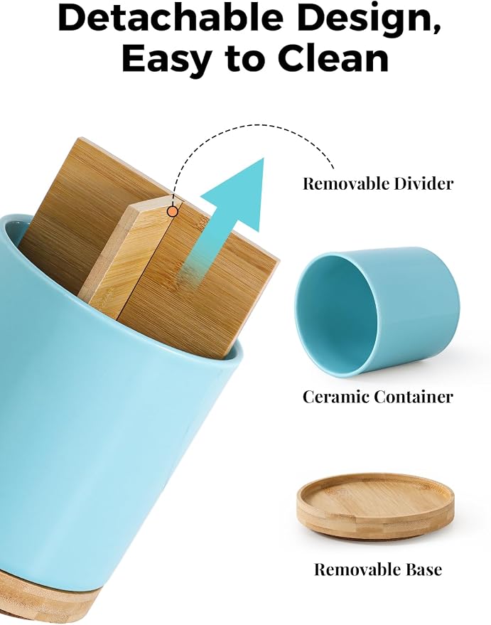 LoeJan 3 Compartment Utensil Holder, Extra Large Utensil Crock, Stable Ceramic - Image 4