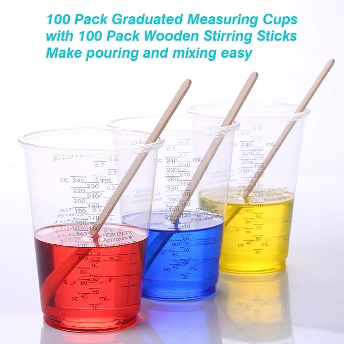 XUXU 100pcs 8oz Graduated Clear Plastic Measuring Cups - Image 5