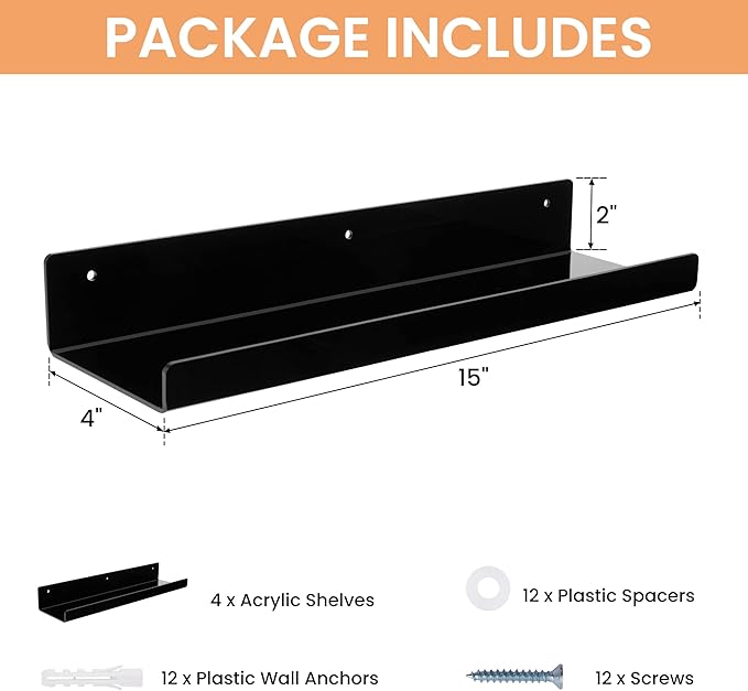 upsimples Acrylic Shelves for Wall Decor, Living Room, Floating Bookshelves for - Image 3