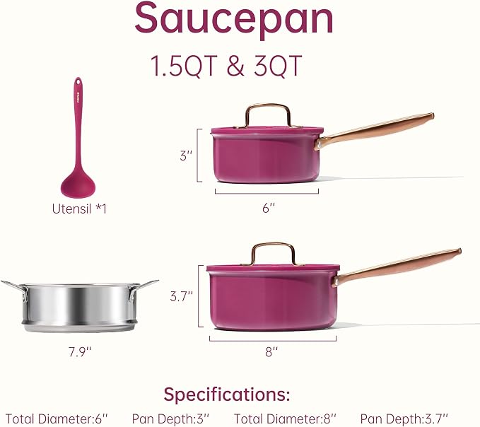 CAROTE 1.5Qt & 3.0Qt Stainless Steel Saucepan Set - Image 2
