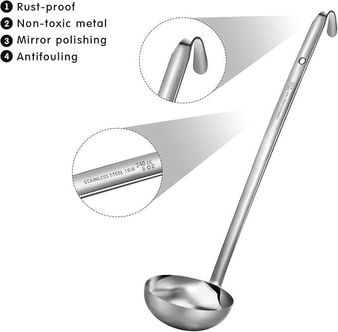 meekoo 3 Pieces Stainless Steel Ladle Soup Handle Ladle - Image 3