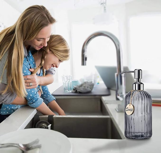 JASAI 18 Oz Vertical Stripes Kitchen Soap Dispenser - Image 3