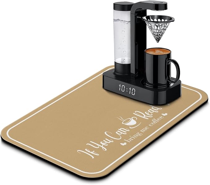 Coffee Bar Mat for Countertops 19inx12in, Absorbent Hide Stain Anti-Slip Cafe by Kuyig+Home