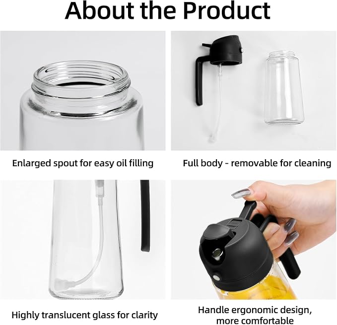 Aovdy Oil Sprayer for Cooking 16oz, 2 in 1 Olive Oil Dispenser and Oil Sprayer - Image 3