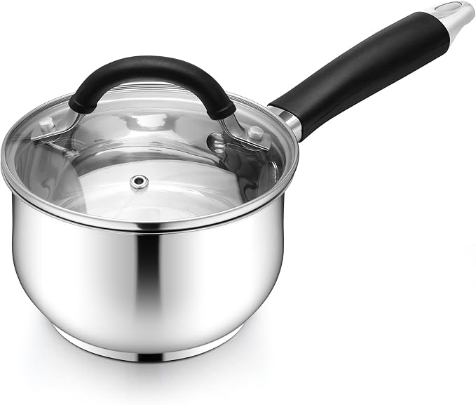 E-far 1 Quart Sauce Pan with Lid, Tri-Ply Base Stainless Steel Small Saucepan by E-far