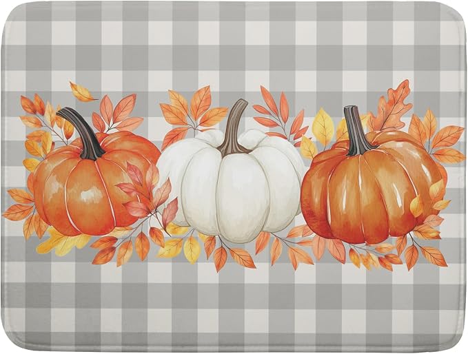 Fall Dish Drying Mat for Kitchen Counter Autumn Orange White Pumpkins Festival by Unknown