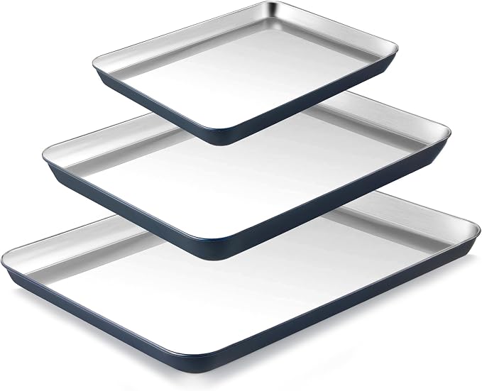 BRONYPRO Stainless Steel Baking Sheet Pan Set of 3, Cookie Sheets 9/12/16 In by Bronypro