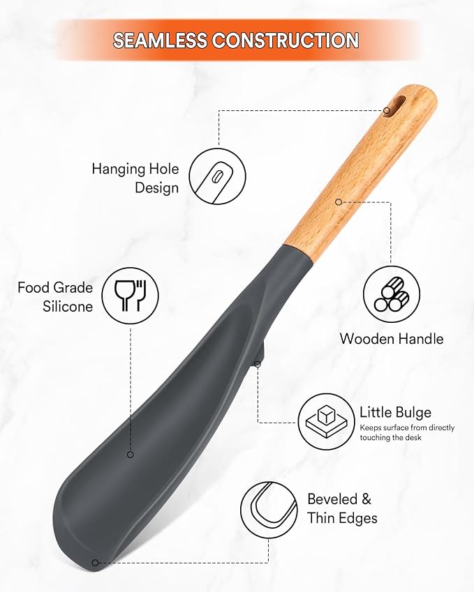 Cooking Spoon for Nonstick Cookwares, Wood Handle Spoon for Mixing, and Scrape - Image 3