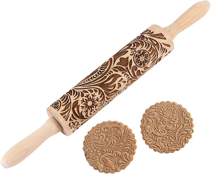 Embossed Wooden Rolling Pin for Baking, Evermarket Deep Engraved Embossing by EVERMARKET