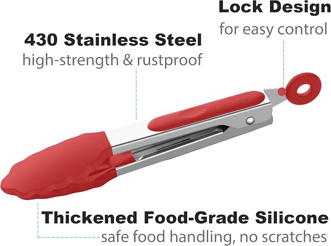 7-Inch Silicone Tongs Pack of 3, Small Tongs - Image 3