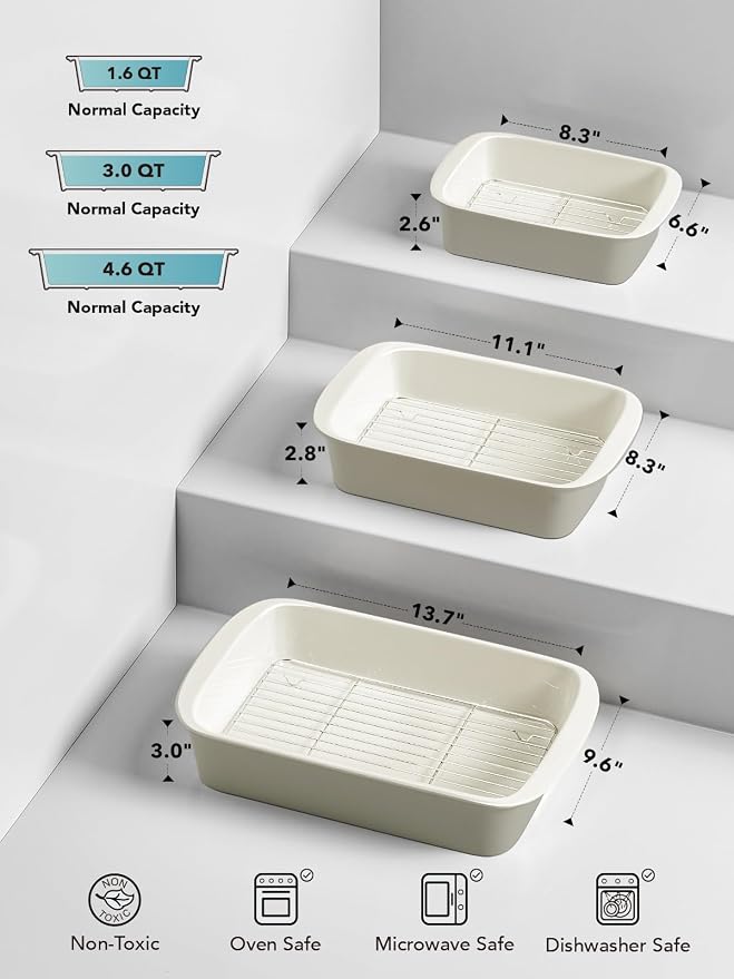 LE TAUCI Deep Casserole Dishes for Oven, 13.7”x9.6” Ceramic Baking Dish Set - Image 3