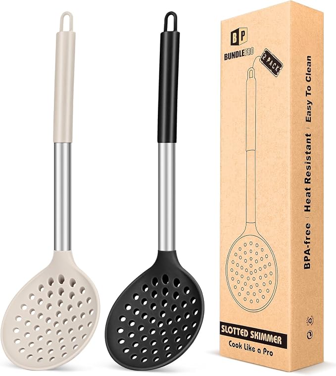 Kitchen Ladle Strainer Set of 2 Large Slotted Spoon by BUNDLEPRO