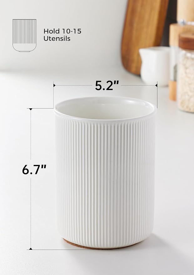 LoeJan 6.7" Utensil Holder, Ceramic Kitchen Utensil Holder - Image 2