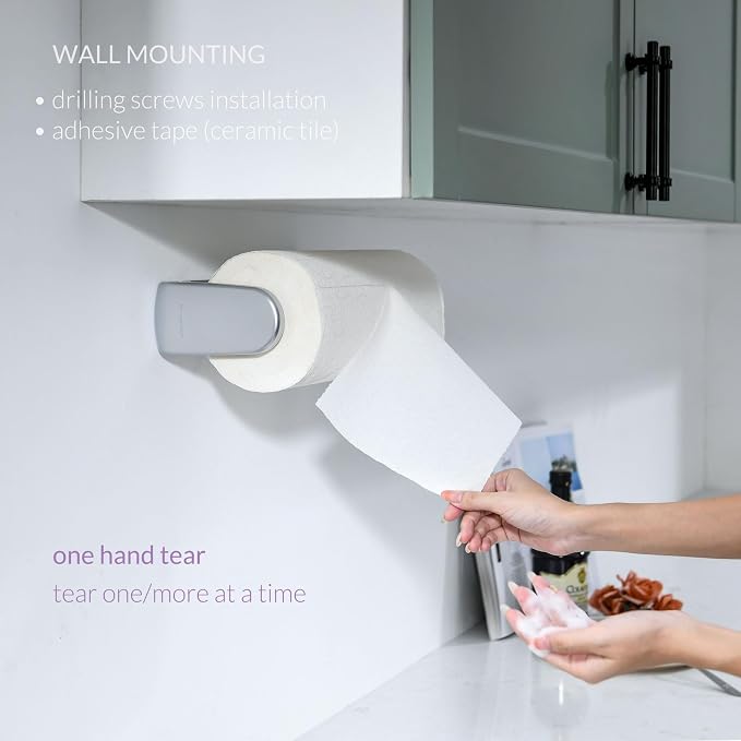 simpletome Paper Towel Holder ONE Hand Tear Adaptive Tension Arm Adjustable - Image 3