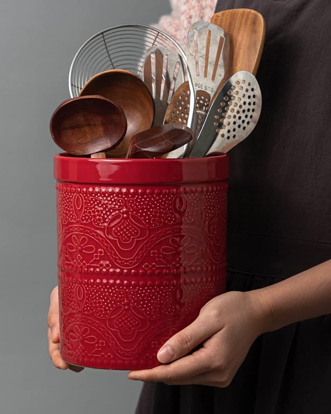 FUN ELEMENTS Kitchen Utensil Holder, 7.2" Super Large Utensil Crock Heavy and - Image 7