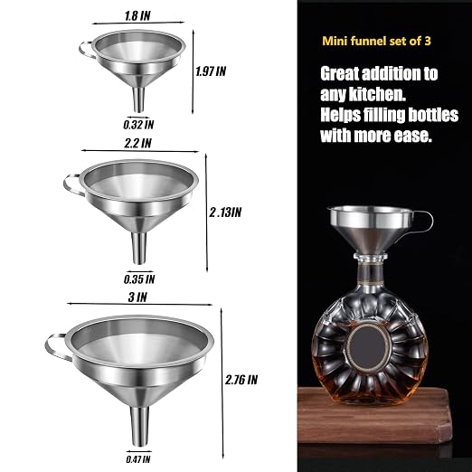 Small Funnels for Filling Bottles, Stainless Steel Small Kitchen Funnel Set of 3 - Image 2