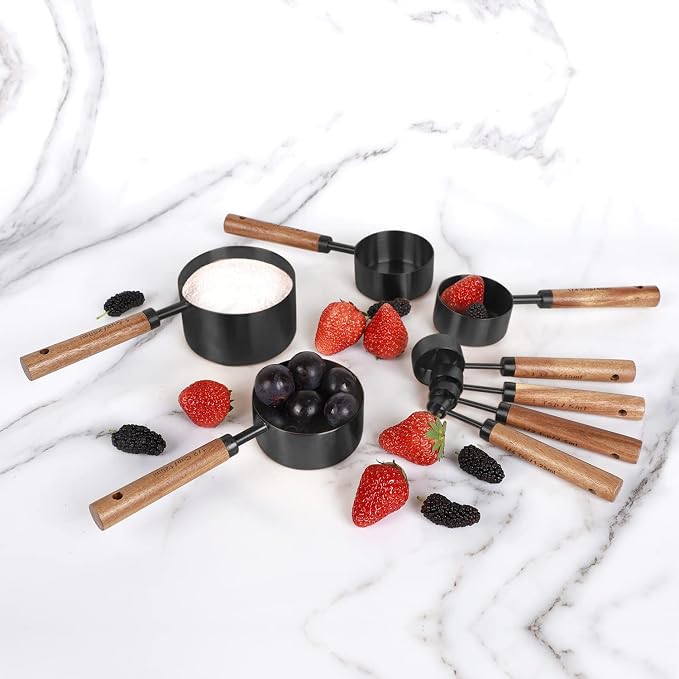 8-Piece Black Measuring Cups and Spoons Set, Stainless Steel Kitchen Measuring - Image 7