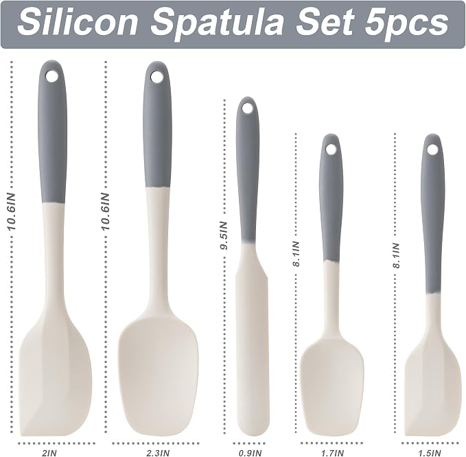 Silicone Spatula Set, 5 Piece Food Grade Rubber Spatulas - Image 2