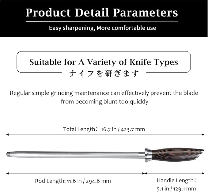 HOSHANHO Honing Rod, 12 Inch Professional Kitchen Knife Sharpener Rod, Japanese - Image 5