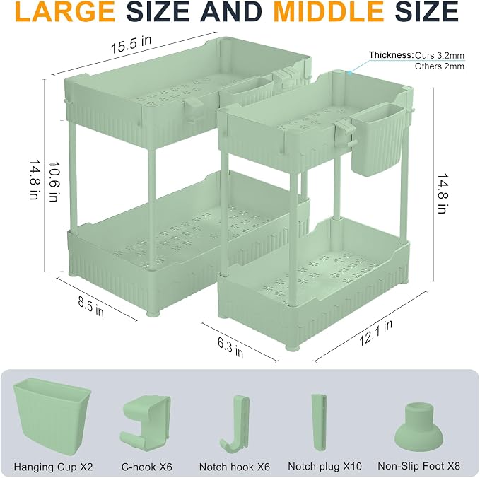 Sevenblue 2 Pack Under Sink Organizer, Under Bathroom Cabinet Organizer - Image 5