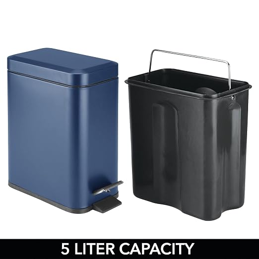 mDesign Small Modern 1.3 Gallon Rectangle Metal Lidded Step Trash Can, Compact - Image 4