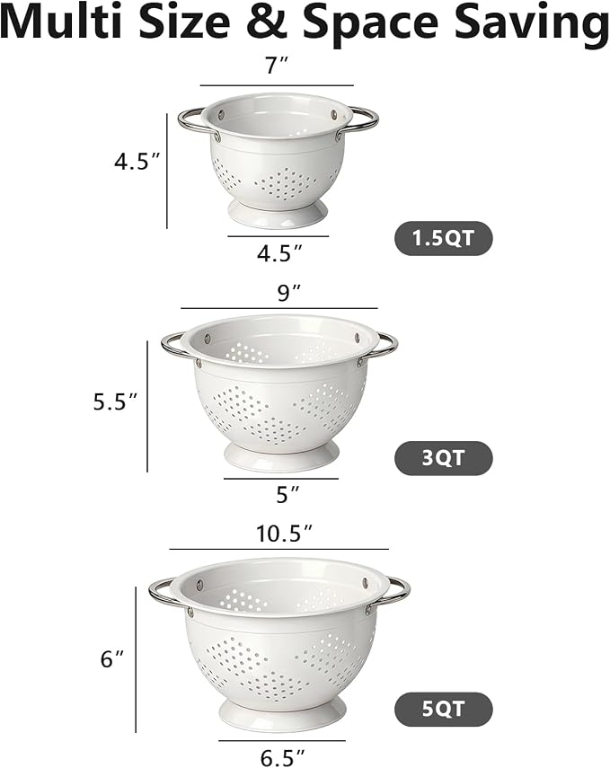 Hillbond Colander Set for Kitchen, 5 Qt Stainless Steel Handle Food Strainers - Image 6