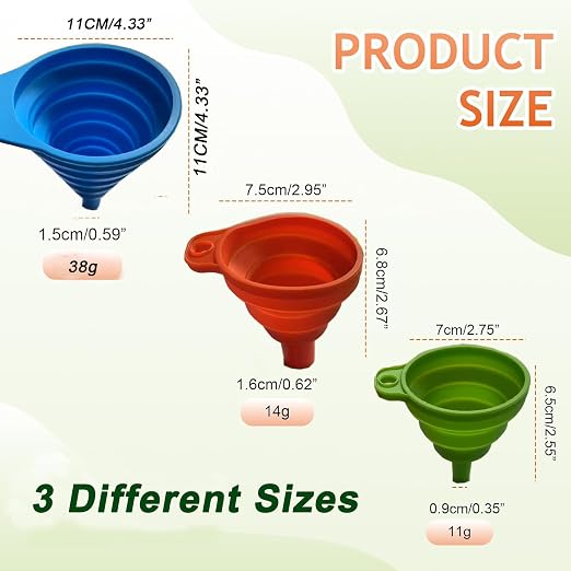 Kitchen Funnel Set of 3, Medium and Large, Kitchen Gadgets Accessories Foldable - Image 2