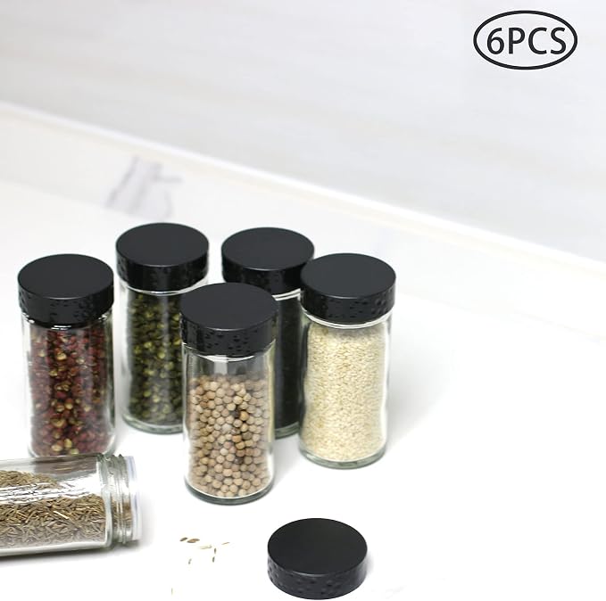 Tianifa 6pcs Black Spice Jars, 3 oz Glass Seasoning Bottles, Spices Container - Image 7