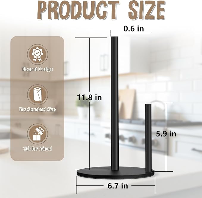 Paper Towel Holder Countertop, Premium Stainless Steel Black Paper Towel Holder - Image 4