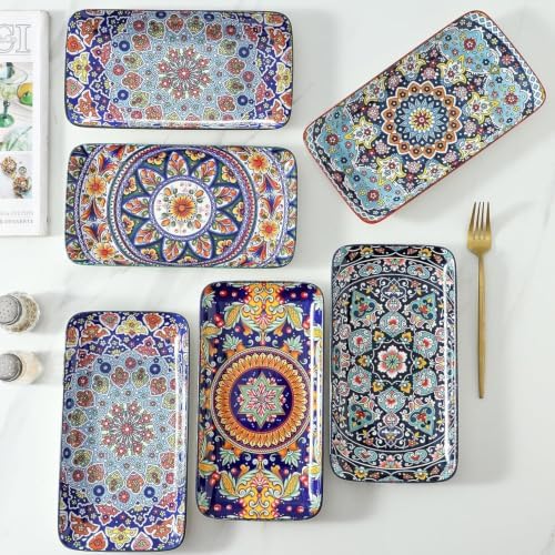 glowworm 10.5 Inch Rectangular Dinner Plates, Ceramic Salad Plates Set