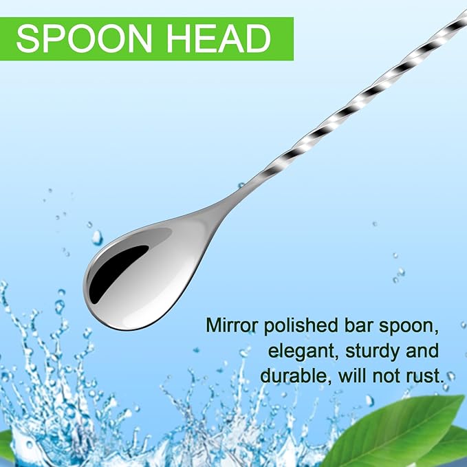 BRIOUT 2 Pcs Bar Spoon, 12 Inches Long Handle Drink Stirrer, Stainless Steel - Image 3