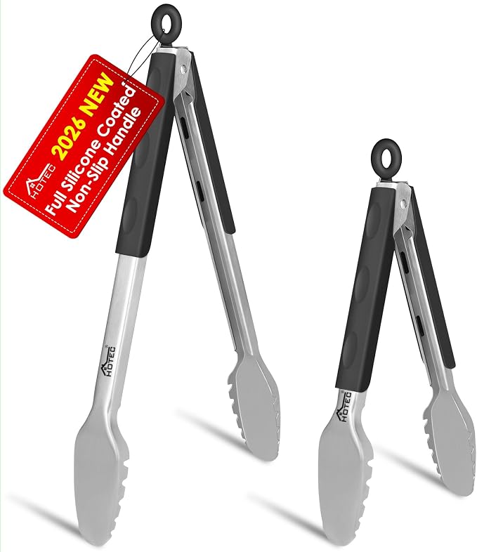 Hotec Stainless Steel Kitchen Tongs, Locking Metal Food Tongs by Hotec