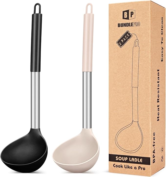 Pack of 2 Ladle Spoon, Silicone Large Spoon by BUNDLEPRO