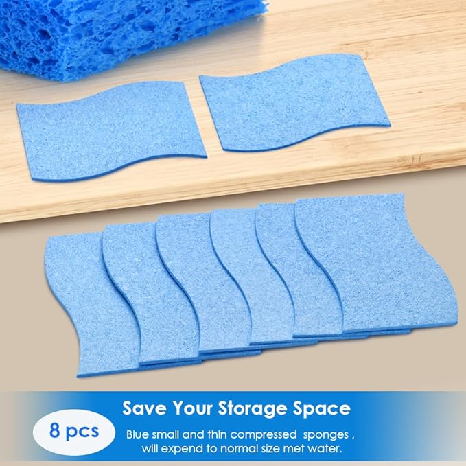 8PCS Dish Sponges Kitchen, Premium Blue Dish Washing Kitchen Sponge, Compressed - Image 7