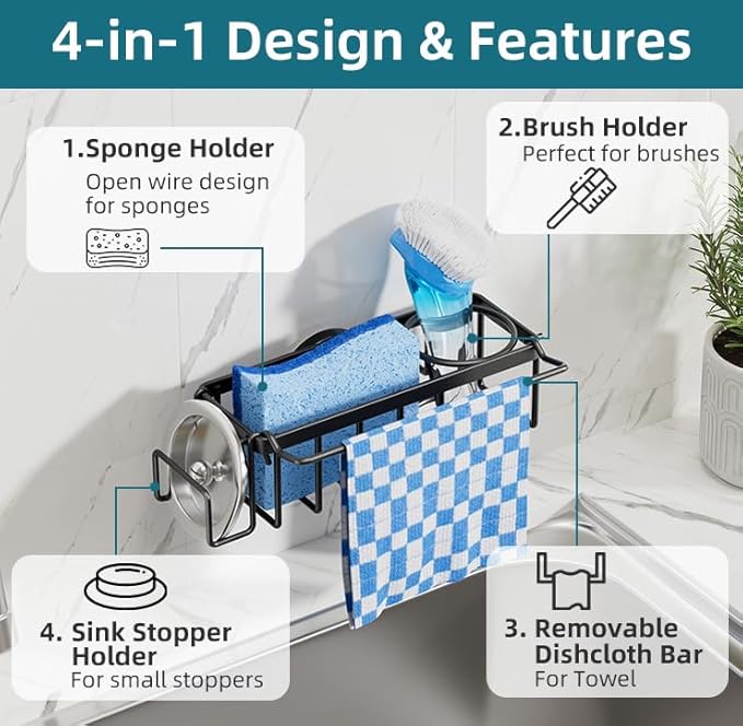TAILI 4-in-1 Sink Caddy with Strong Suction Cup, Sponge Holder - Image 5
